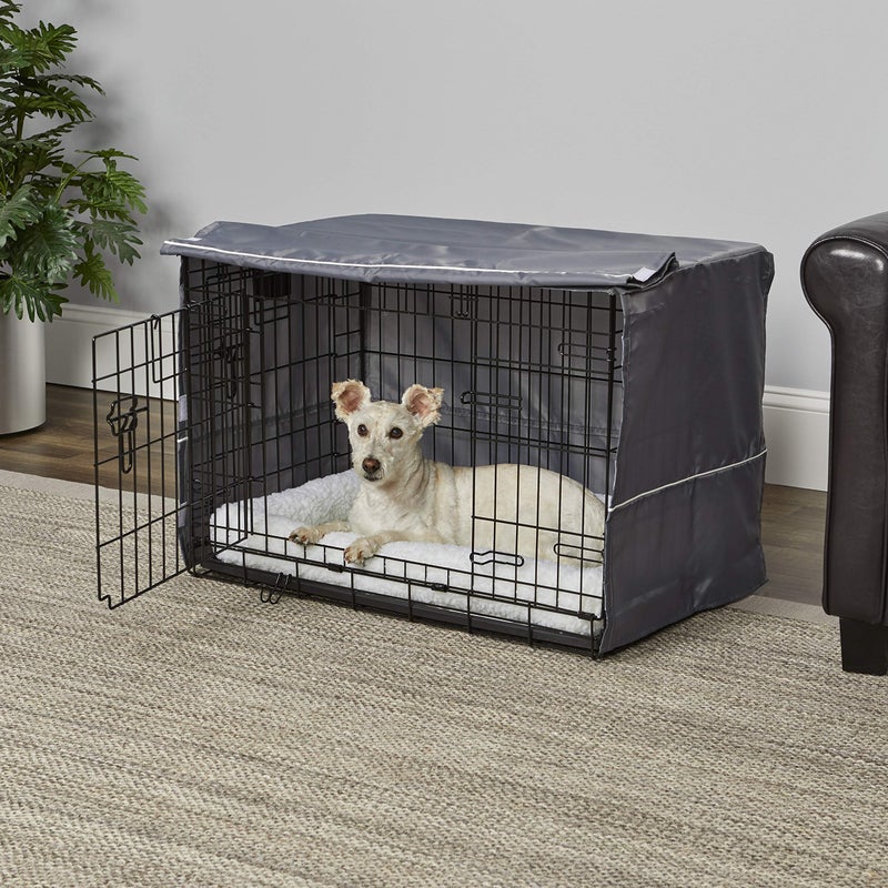 New World Medium Dog Crate Cover, Polyester Privacy Kennel Cover Fits Most 30-inch Crates, Light Gray, Machine Washable, Reduces Barking & Chewing - Image 3